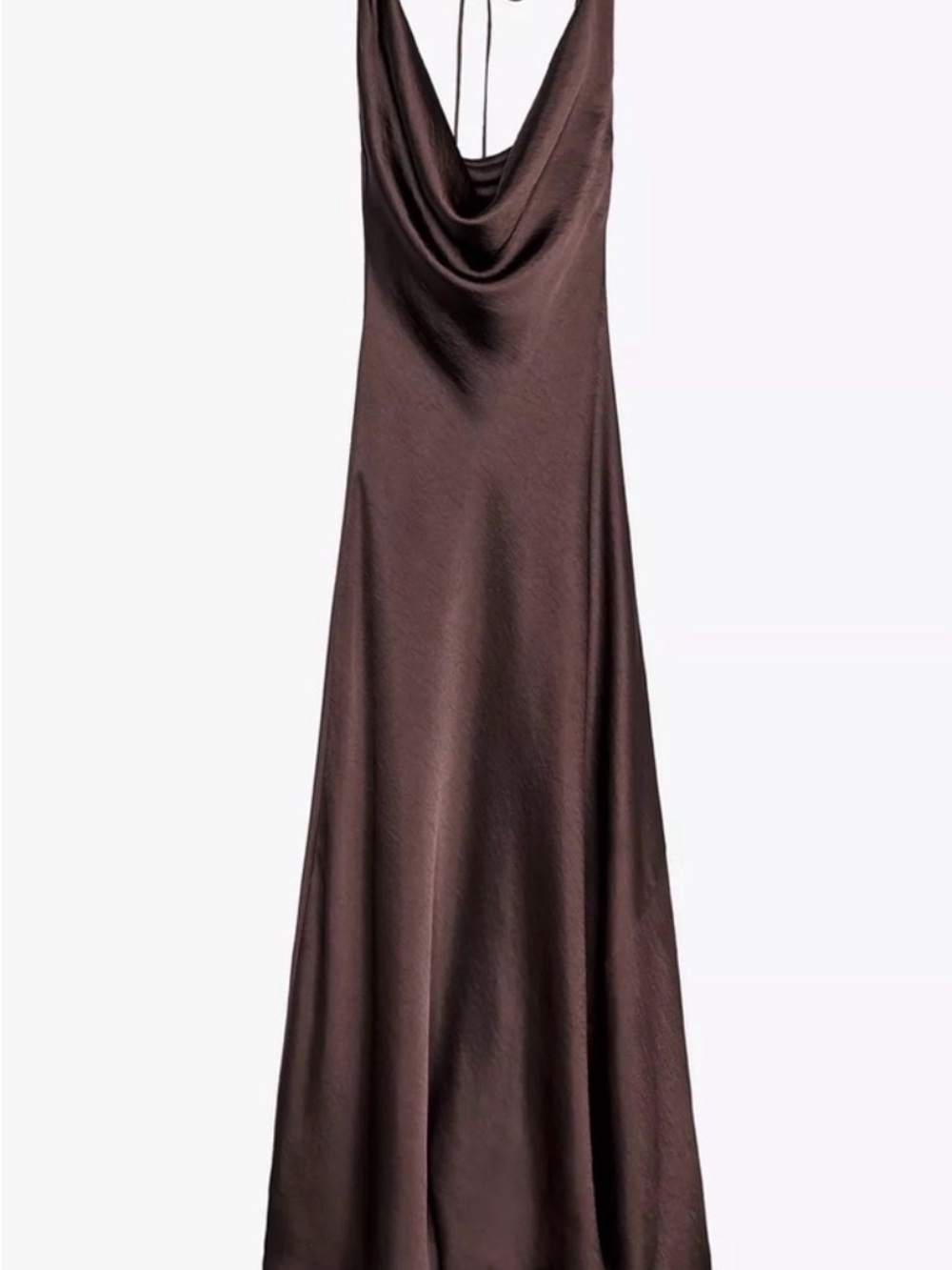 Zara Satin Cowl-Neck Maxi Dress - Brown